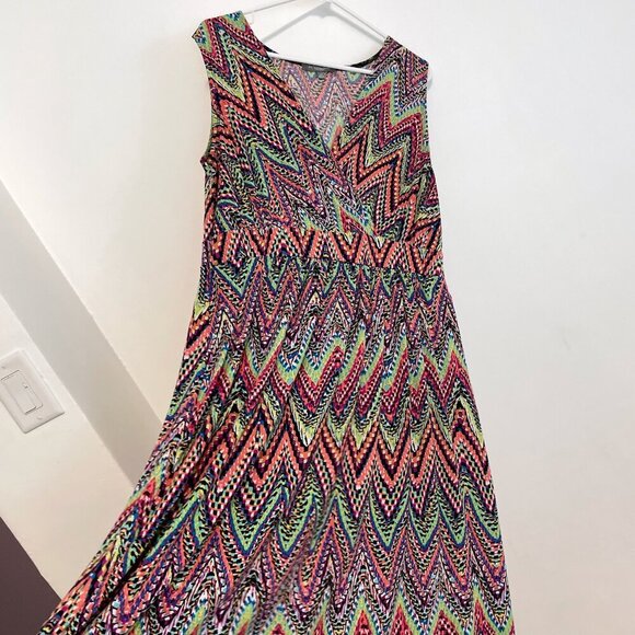 NY COLLECTION Plus Size Multicolor Sleeveless Maxi Dress Rainbow Chevron Stripe - Picture 9 of 15